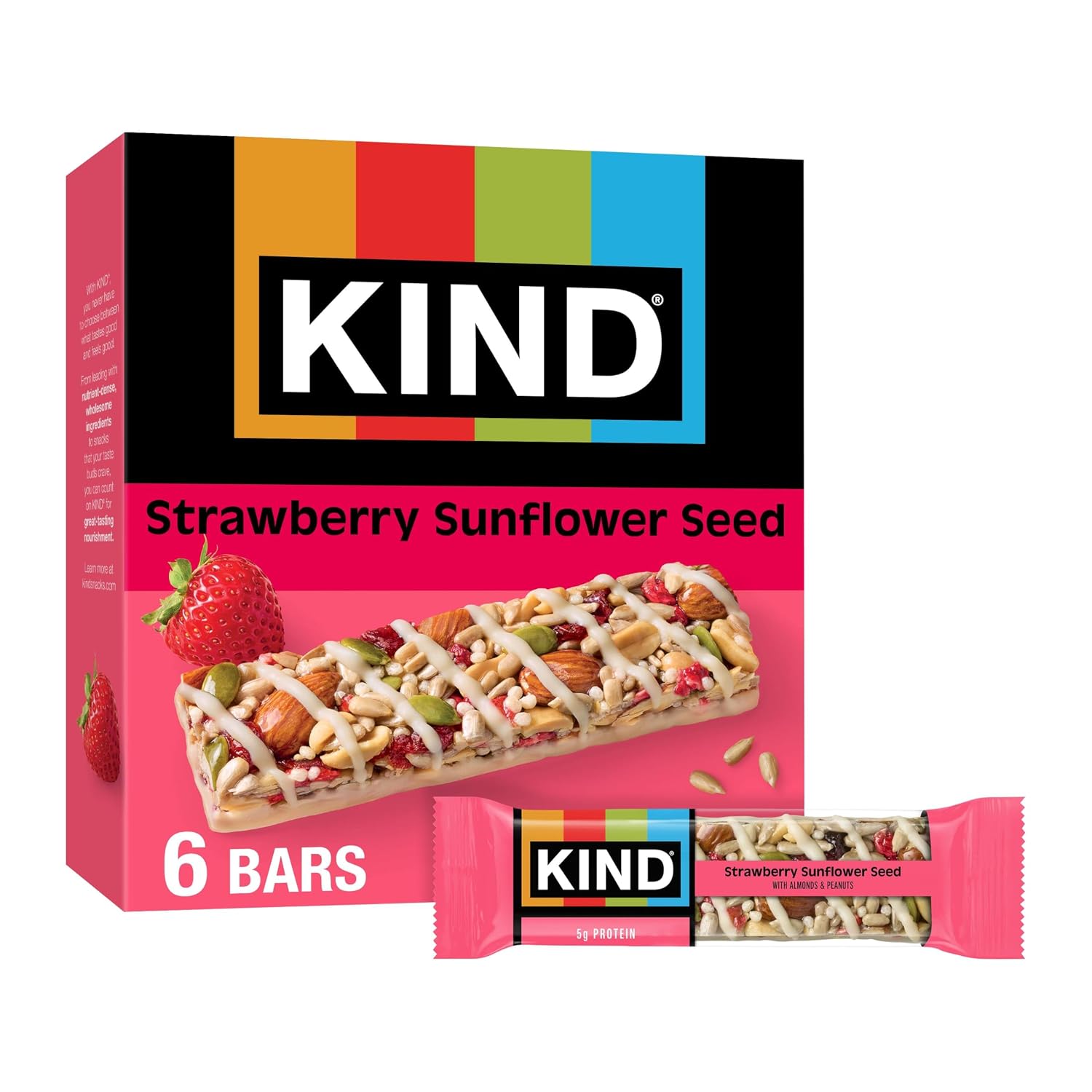 KIND Healthy Snacks Bars, Strawberry Sunflower Seed, Gluten Free, High Fiber Snacks, 5g Protein, 6 Count
