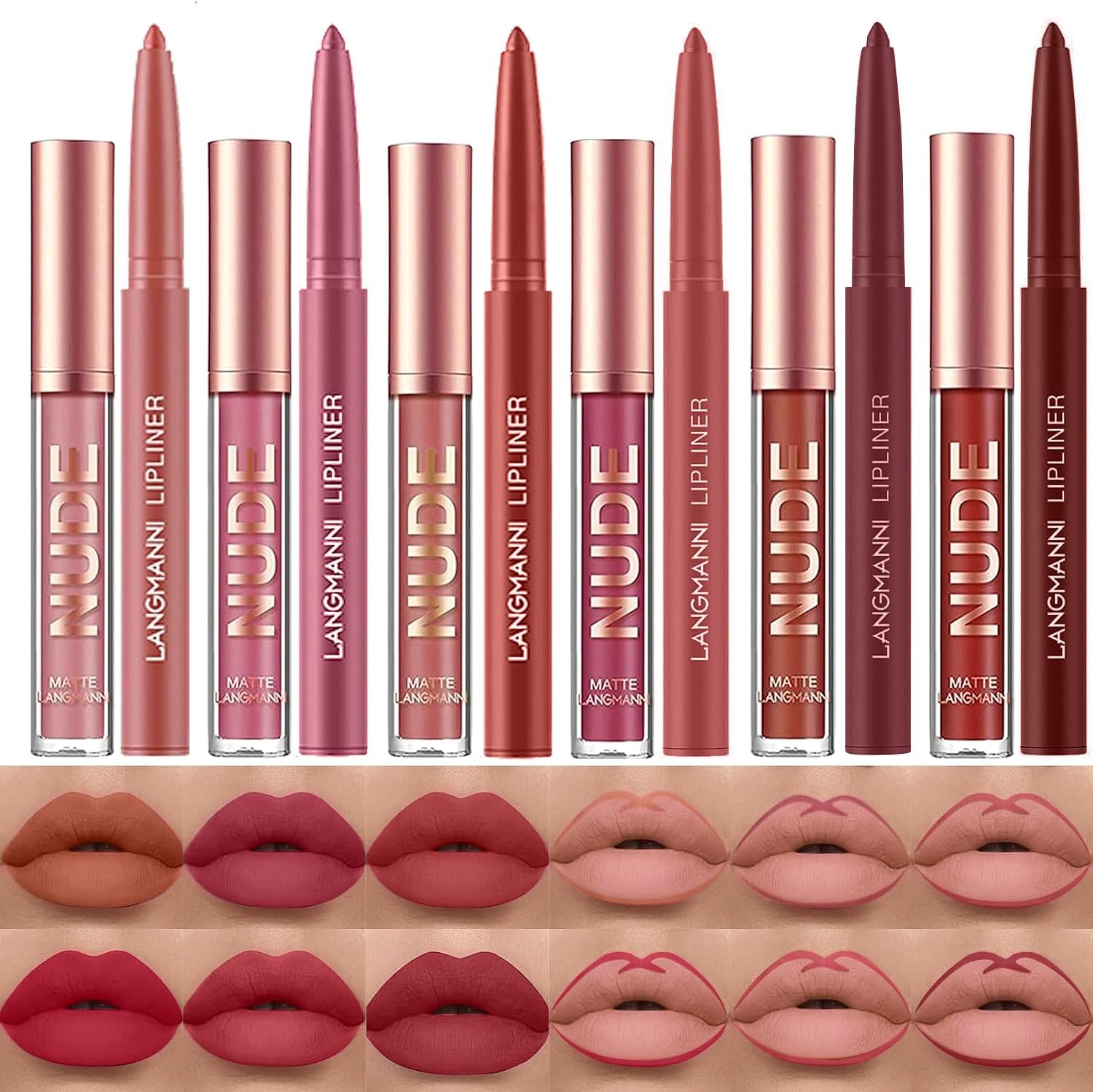 6 Matte Lipstick with 6 Lipliners Durable Lip Gloss,Long-Lasting&Waterproof Non-Stick Cup High Pigmented Velvet Lipgloss Kit,Beauty Cosmetics Gift for Girls(12PCS)