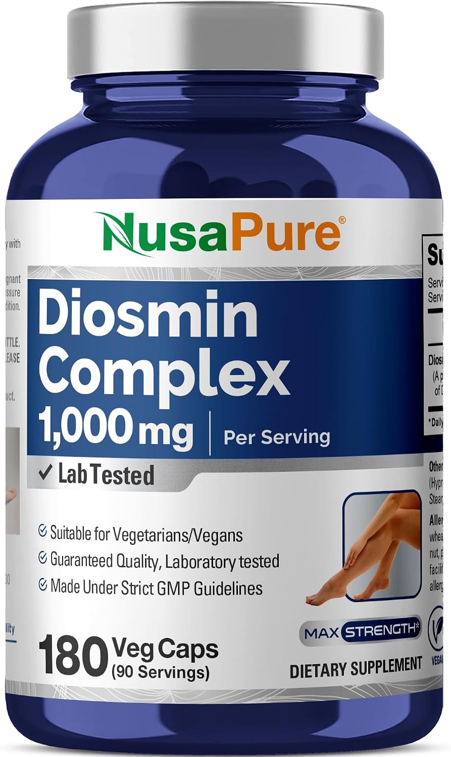 NusaPure Diosmin Complex 1,000mg per Serving 180 Veggie Caps (Non-GMO, Vegan) Citrus Aurantium