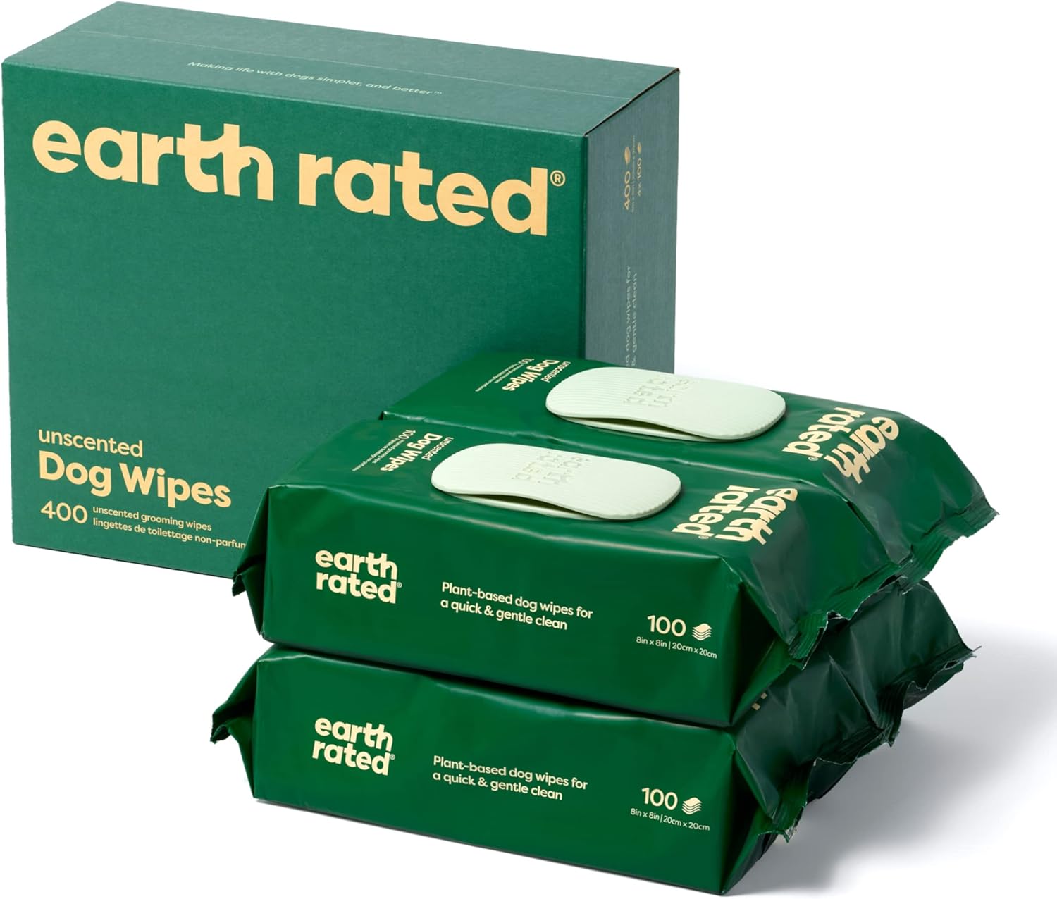 Earth Rated Pet Wipes for Dogs and Cats, Hypoallergenic, Cleaning and Hydrating, for Grooming Paws, Body and Bums, Unscented, 400 Count