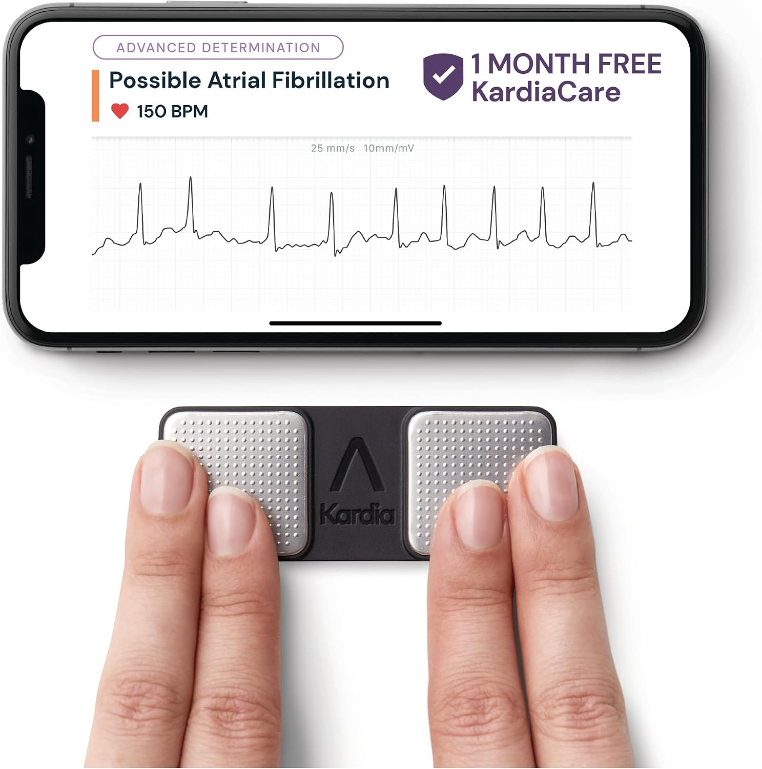 KardiaMobile 1-Lead Personal ECG Heart Rate Monitor + 1 Month Free of KardiaCare - Record ECGs at Home, Detects Atrial Fibrillation, Trusted by the NHS, Fast Results, Works with Most Smartphones