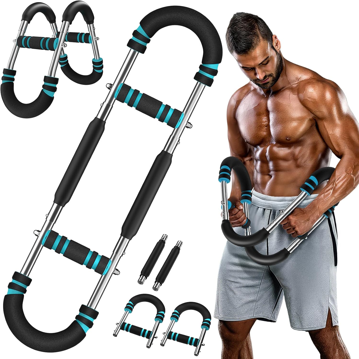 Twister Arm Trainer, 30-100lb Adjustable Chest Workout Bar, Power Arm Trainer for Men, Shoulder Arm Equipment, Forearm Strengthener, Portable Detachable Machine Full Body for Gym Home Fitness