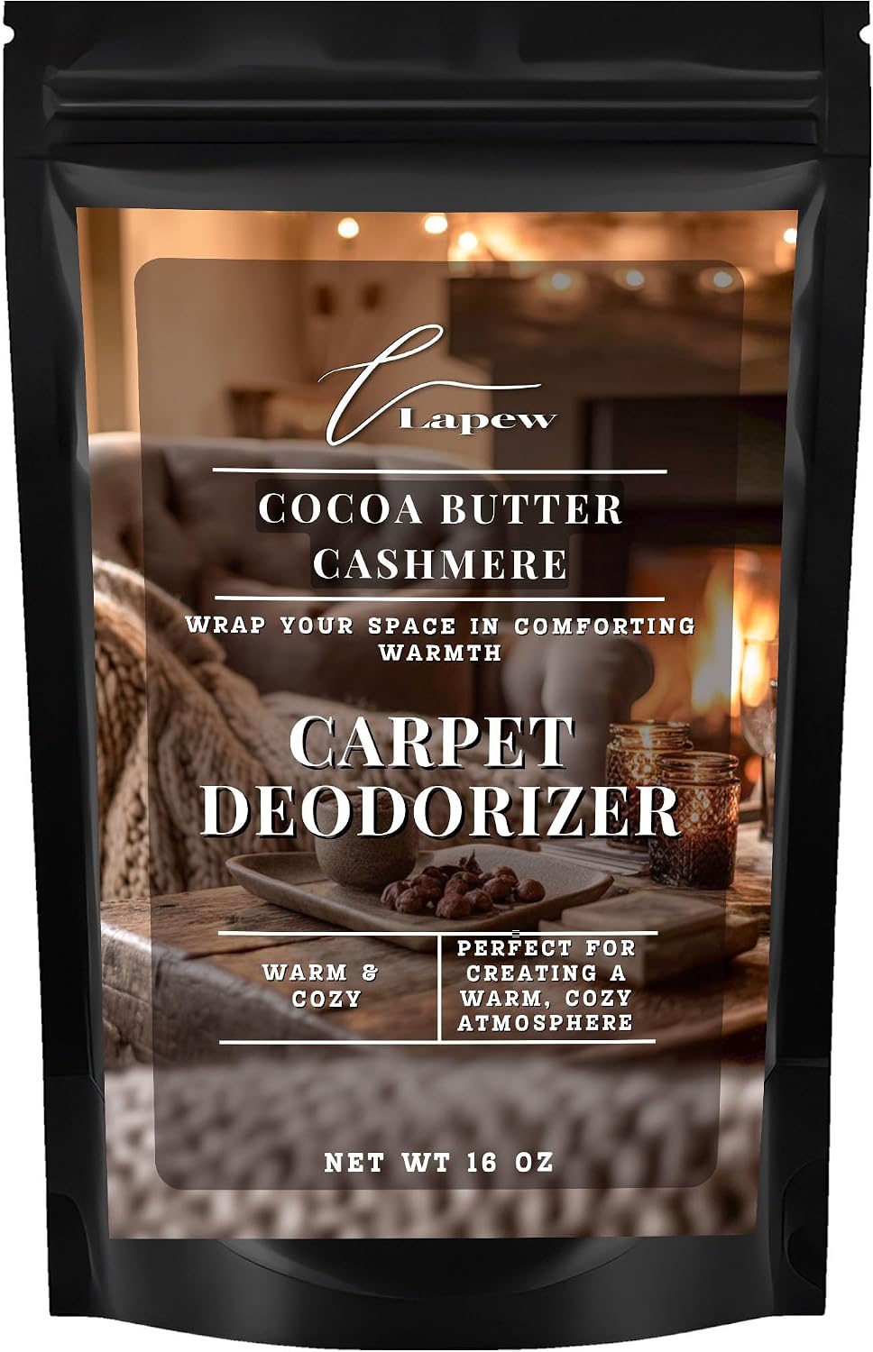 Lapew Cocoa Butter Cashmere Carpet Deodorizer Powder - Pet Safe Freshener for Vacuuming | Scented Odor Eliminator for Home | 16 oz