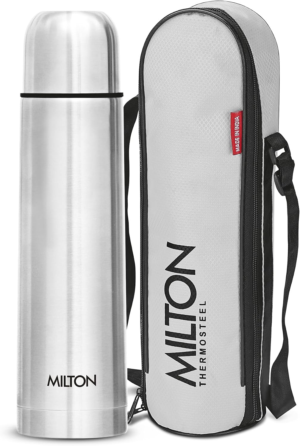 Milton Flask 34 oz Insulated Water Bottle with Cover, Flip Lid, Thermosteel