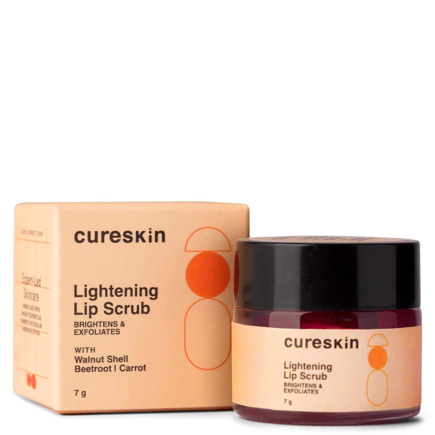 Cureskin Lightening Lip Scrub for Men and Women | Exfoliate & Brighten with Walnut Shell Powder, Beetroot & Squalane | Lip Scrub for Dark Lips to Lighten Pink, 0.25 Ounce (Pack of 1)