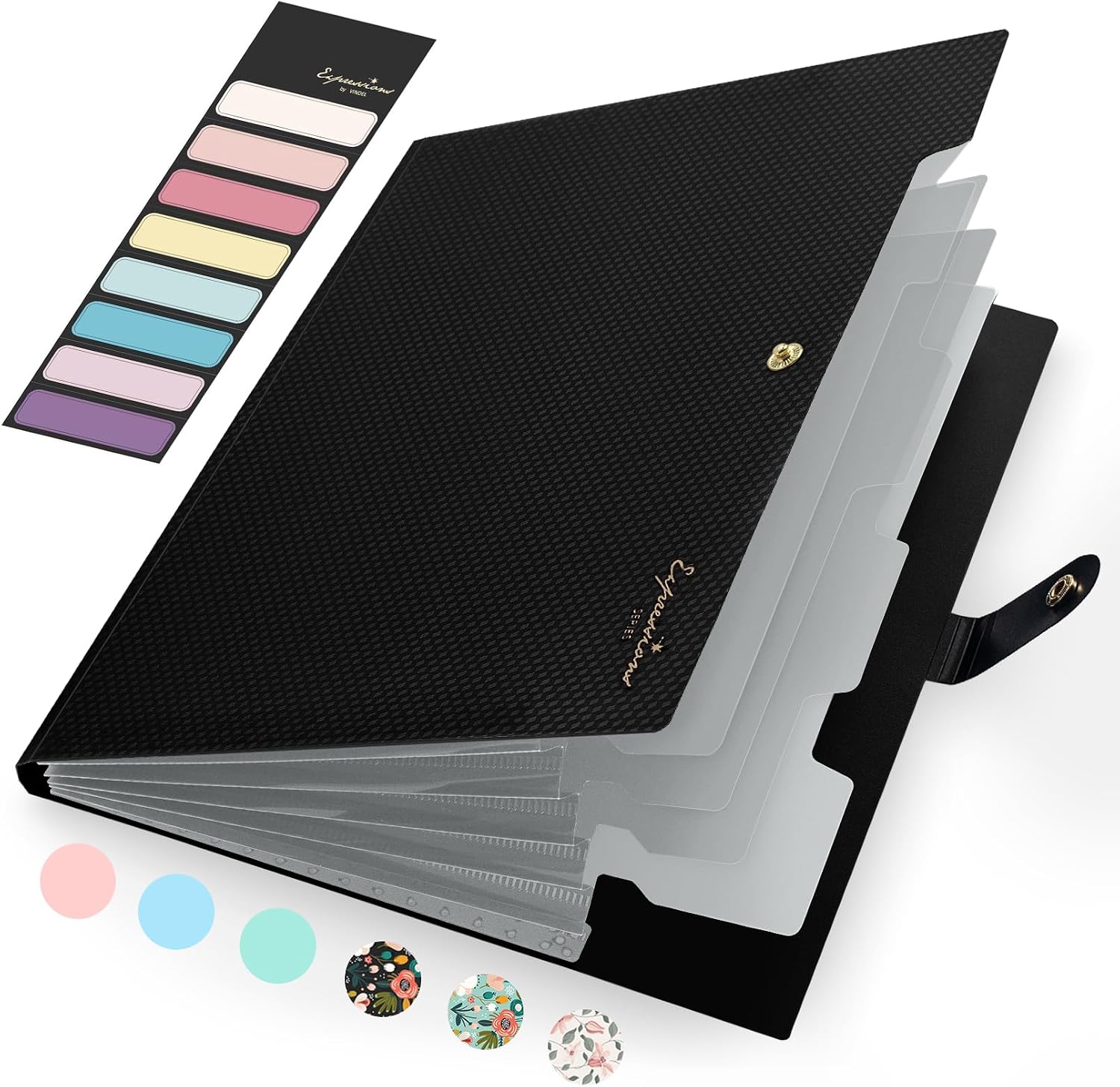 Sooez Expanding File Folder, Letter Size Accordion File Organizer, 5 Pocket Folders for Documents, Portable Filling Products for School Office Supplies, Black