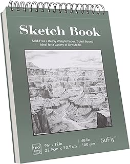 SuFly 9"x12" Drawing Paper,100 Sheets, Top Spiral Sketch Pad, 68lb/100gsm, White.