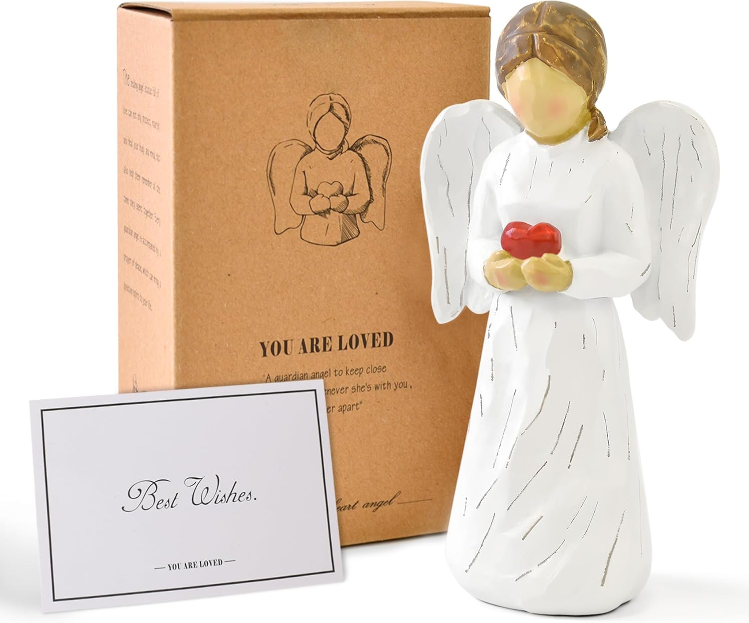 JINGIHE Angel Figurines for Women, Guardian Angel Statue, Resin Angels Figurines, Sonny Holding a Heart Angels Statue for Retirement Memorial Mom Nurse Birthday Christmas Sympathy Gifts and Home Decor
