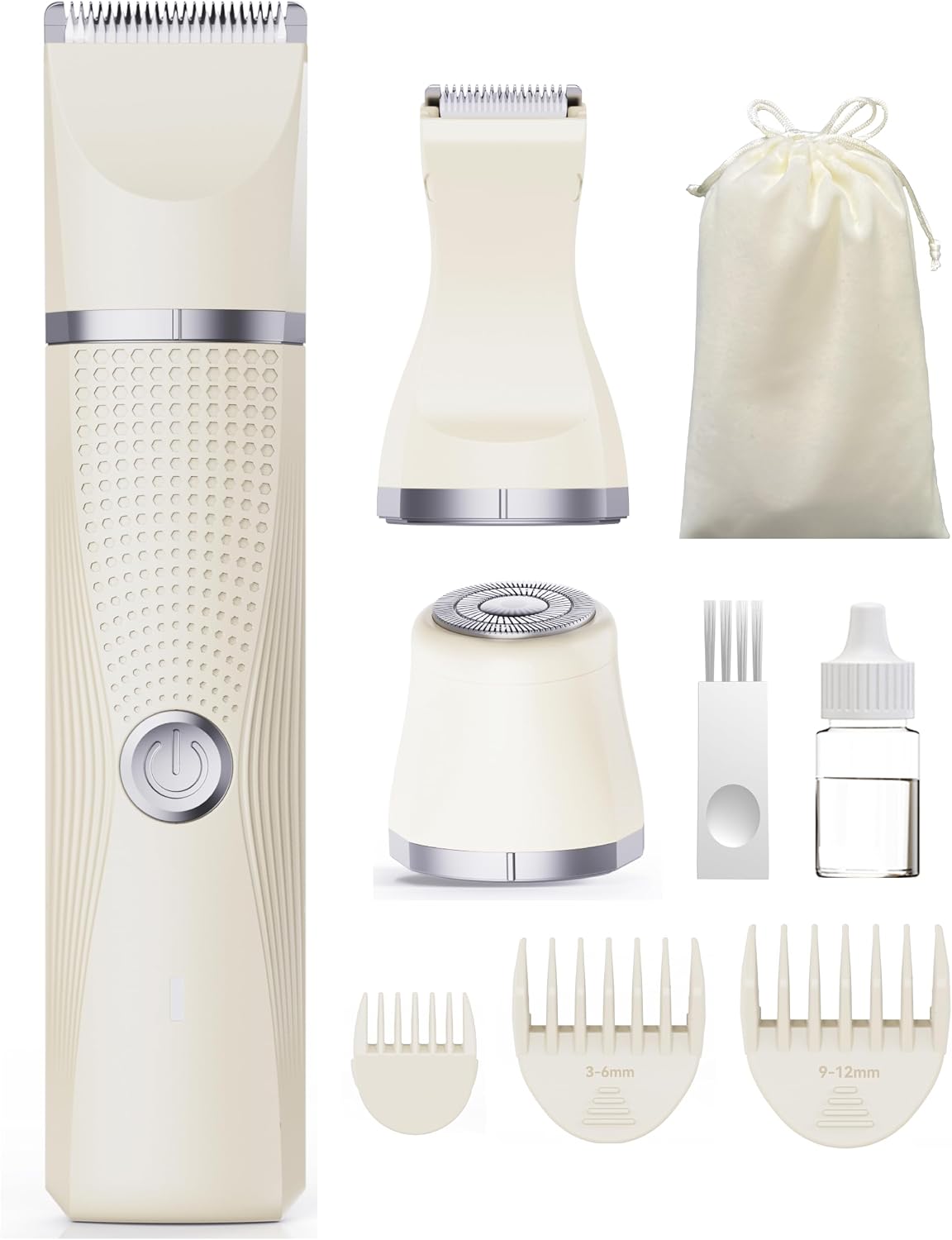 Unibono Pubic Hair Trimmer Women - Waterproof Bikini Trimmer, Rechargeable 3-in-1 Electric Razor, Personal Trimmer Groomer for Body Hair, Cordless Lady Shaver for Legs, Underarms, Face (Cream,LY)