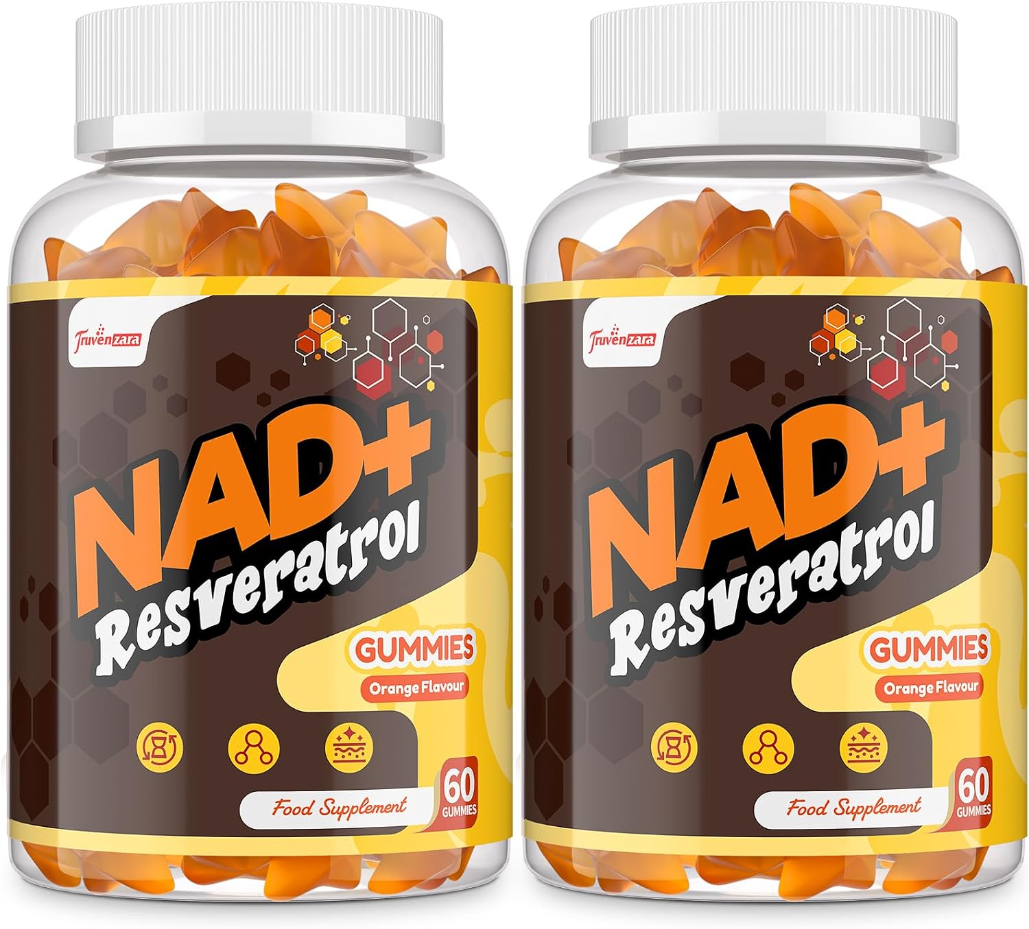 NAD+ Resveratrol Gummies 1310mg, High Absorption Formula with TMG, Hydrolysed Marine Collagen & Black Pepper Extract, NAD+ Supplement for Energy & Anti-Aging, Orange Flavour (60 Count (Pack of 2))