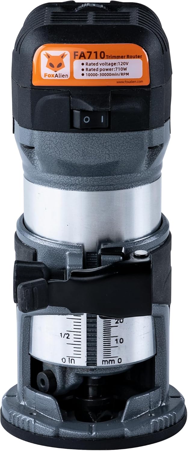 FoxAlien 1 HP 710W 65mm Diameter Compact Palm Router for CNC Woodworking,6 Variable Speeds Max 30000 R/MIN Wood Trimmer with 1/4” Collect (220V)