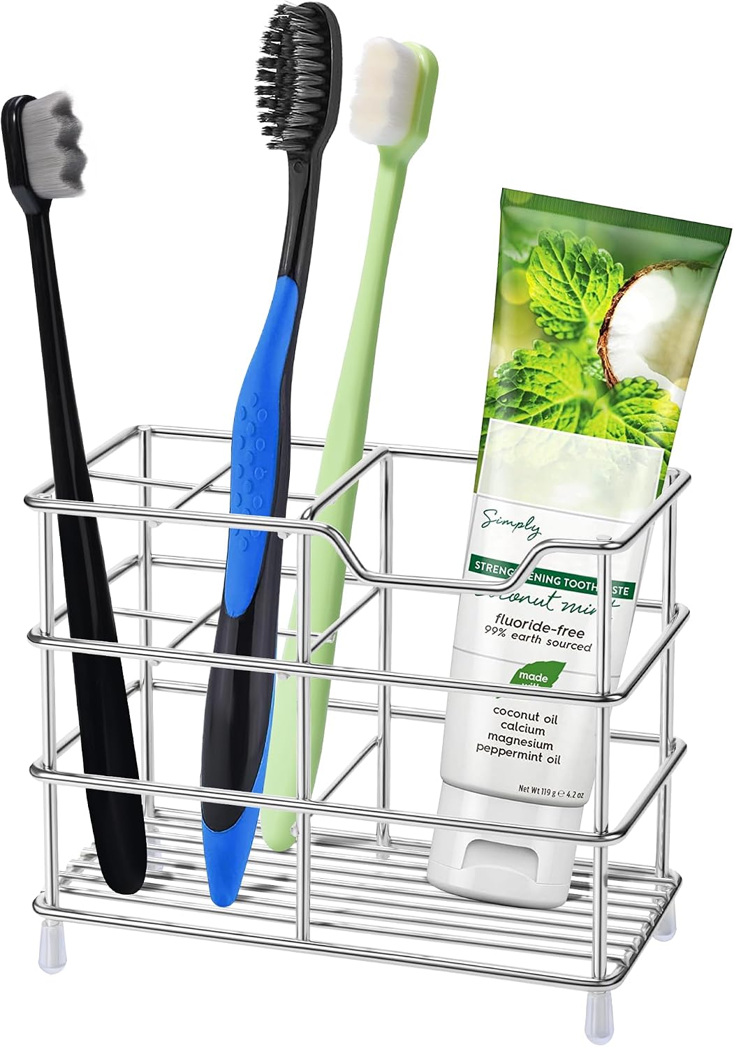 Urbanstrive 304 Stainless Steel Bathroom Toothbrush Holder Toothpaste Holder Stand Bathroom Accessories Organizer, Silver | Upgrade Heavy Duty Sturdy Durable Toothpaste Holder Bathroom Organizer Storage Decor Accessories Tooth Brush Holder Caddy