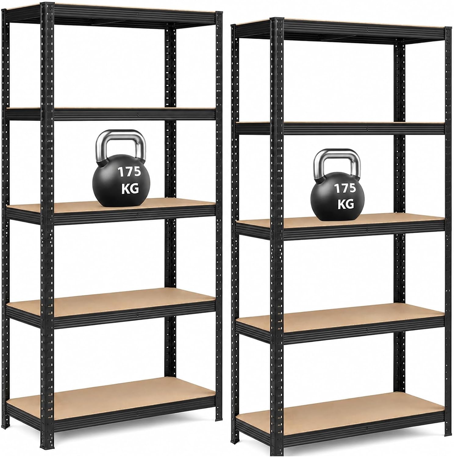 Garage Shelving Units,5 Tier Shelving Unit Garage Shelves Storage Shelf Heavy Duty Shed Storage Racking Shelf Metal Boltless for Warehouse Workshop Office (Black, 2pack-70X30X150)