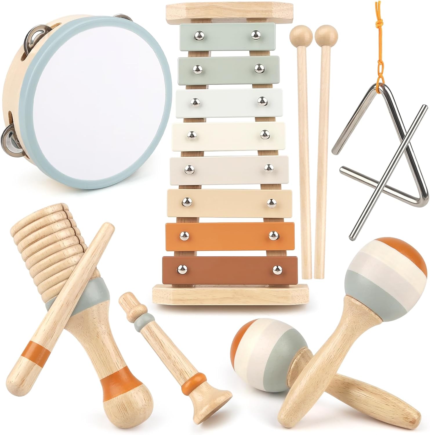 Vanplay Kids Musical Instruments Baby Musical Instrumen Musical Toys for 3 4 5 Year Old Boys Girls, Wooden Toys Baby Gifts with Tambourine Maracas Xylophone for Kids