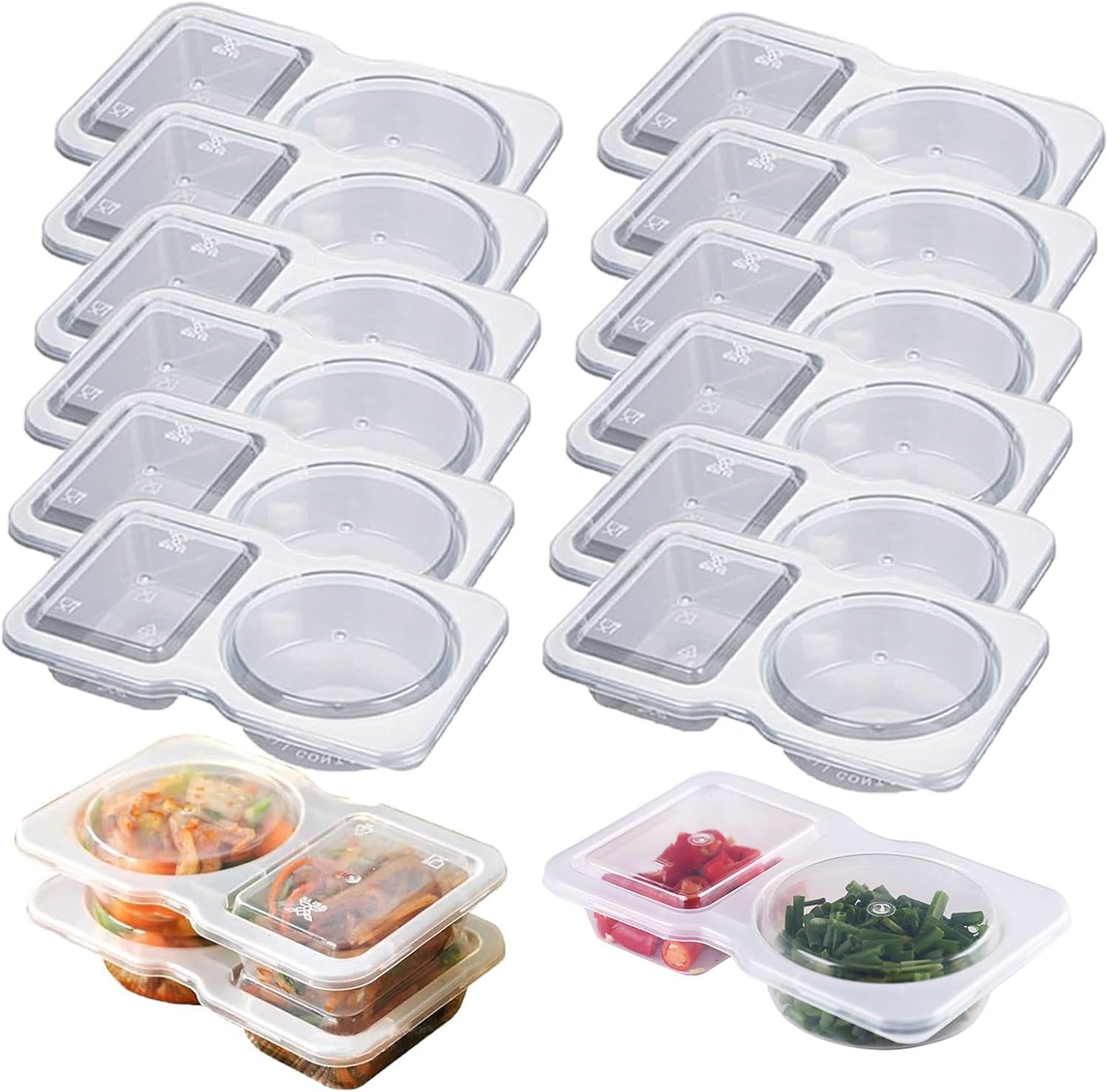 OADAA 12Sets Reusable Snack Pack Containers, Double Compartment Snack Containers with Lids, Portable Reusable Sauce Container, Reusable Snack Container, Double Compartment Condiment Container