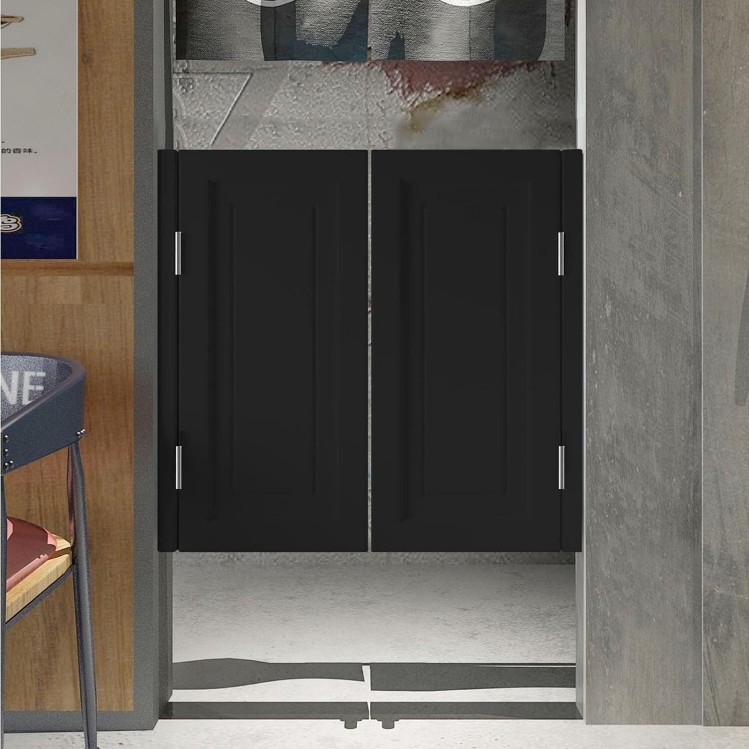 Black Wood Swinging Cafe Door for Indoor Kitchen Bar Gate Half Waist Butler Door Commercial Swing Doors 100x90cm