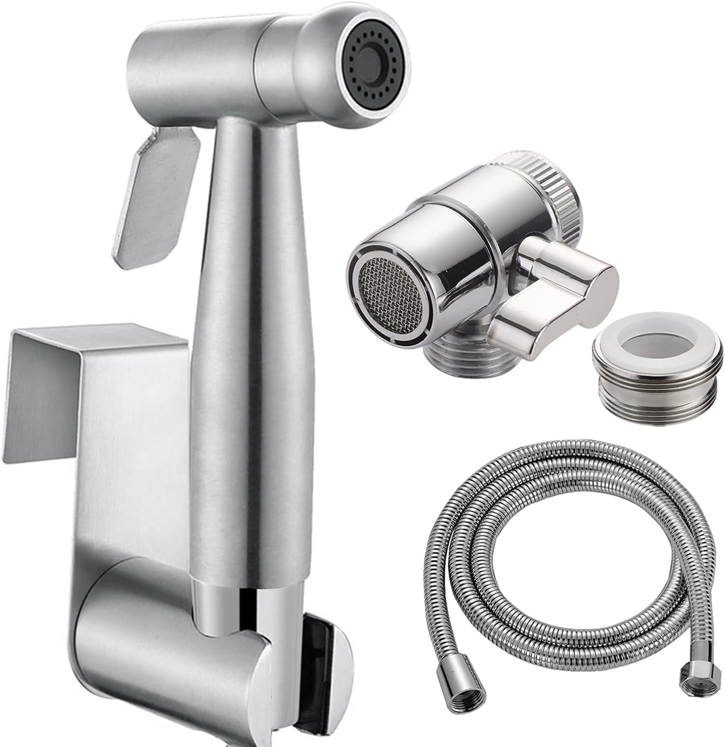 Home Handheld Bidet Baby Toilet Set with Faucet Spray, Hose and Fitting, Perfect for Washing Hair or Wash Basin (Silver)