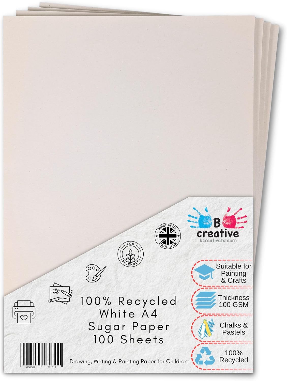 Be Creative A4 White Sugar Paper 100gsm 100 Sheets 29.7 x 21 cm – Recycled Paper for Drawing, Arts, Crafts & Classroom Use