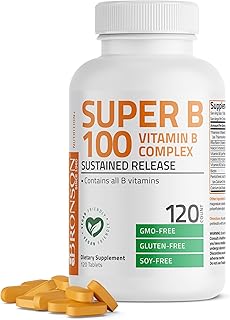 Bronson Vitamin B 100 Complex High Potency Sustained Release (Vitamin B1, B2, B3, B6, B9 - Folic Acid, B12), 120 Tablets