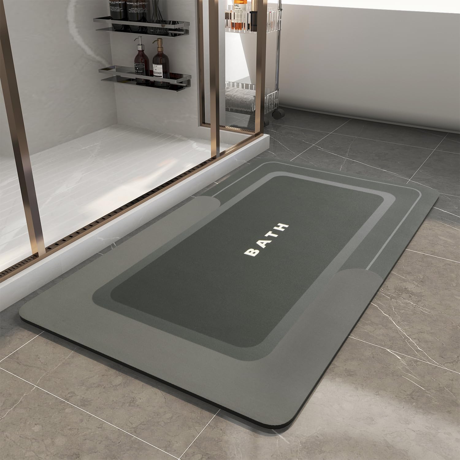 MontVoo-Bath Mat-Bath Mat Rug Non Slip Super Absorbent Stain Resistant Quick Dry Thin Bathroom Rug-Bath Mats for Bathroom Floor Bathtub Vanity-Bathmat Bath Rug Easy Care 17"x35" Darkgrey