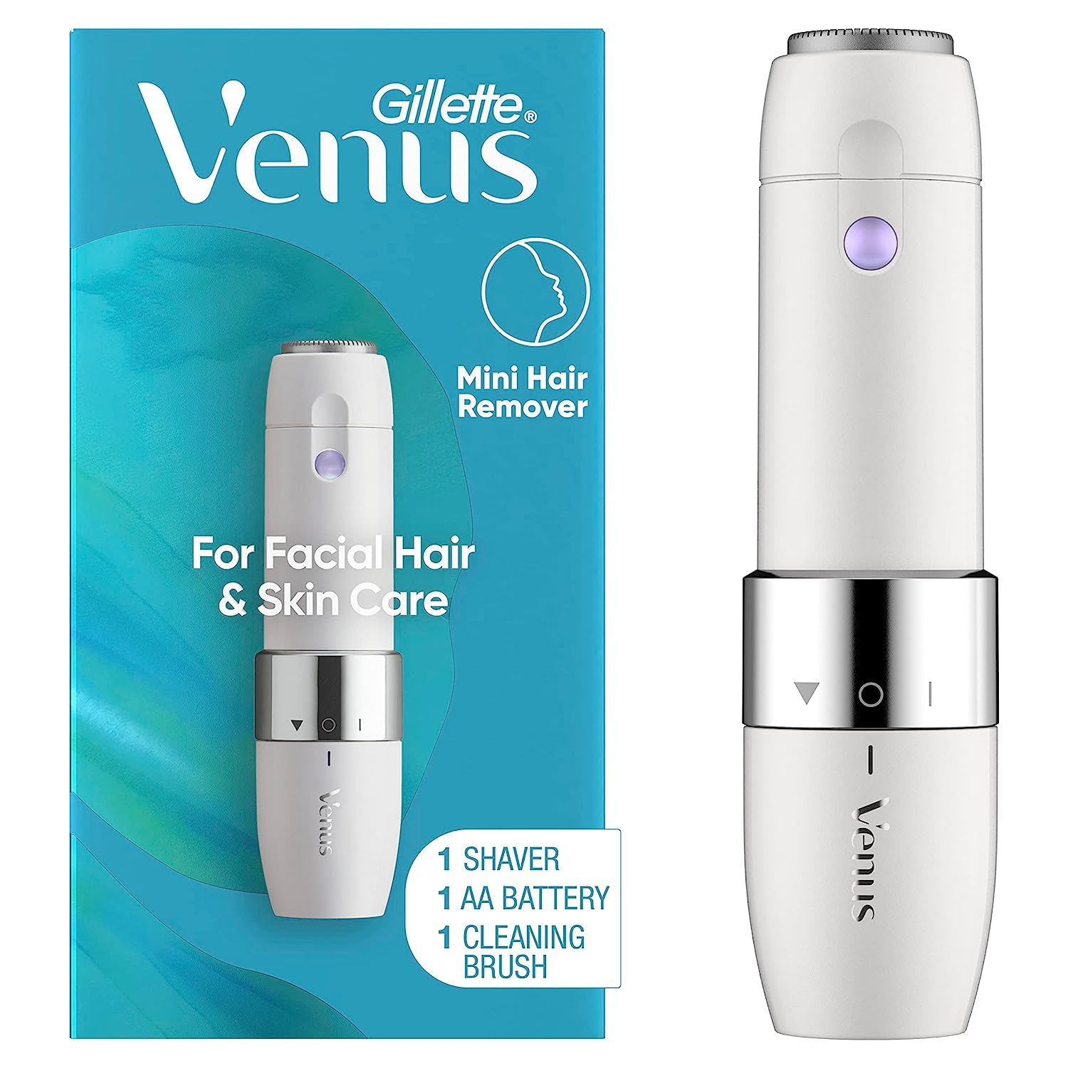 Gillette Venus Mini Facial Hair Remover for Women's Face, Portable Electric Shaver/Razor, Hair Removal for Women, Dermaplaning Tool, Trimmer
