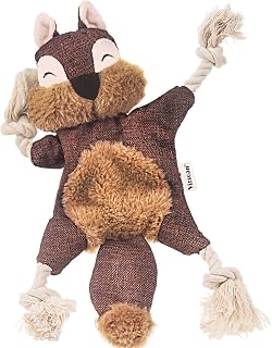 Durable Dog Toys for Aggressive Chewer Squeaky Indestructible Puppy Toys Tough Dog Squeaky Toys No Stuffing Crinkle Dog Toy, Rope Knots Puppy Chew Teething Toys, Sturdy Squirrel Interactive Pet Toy