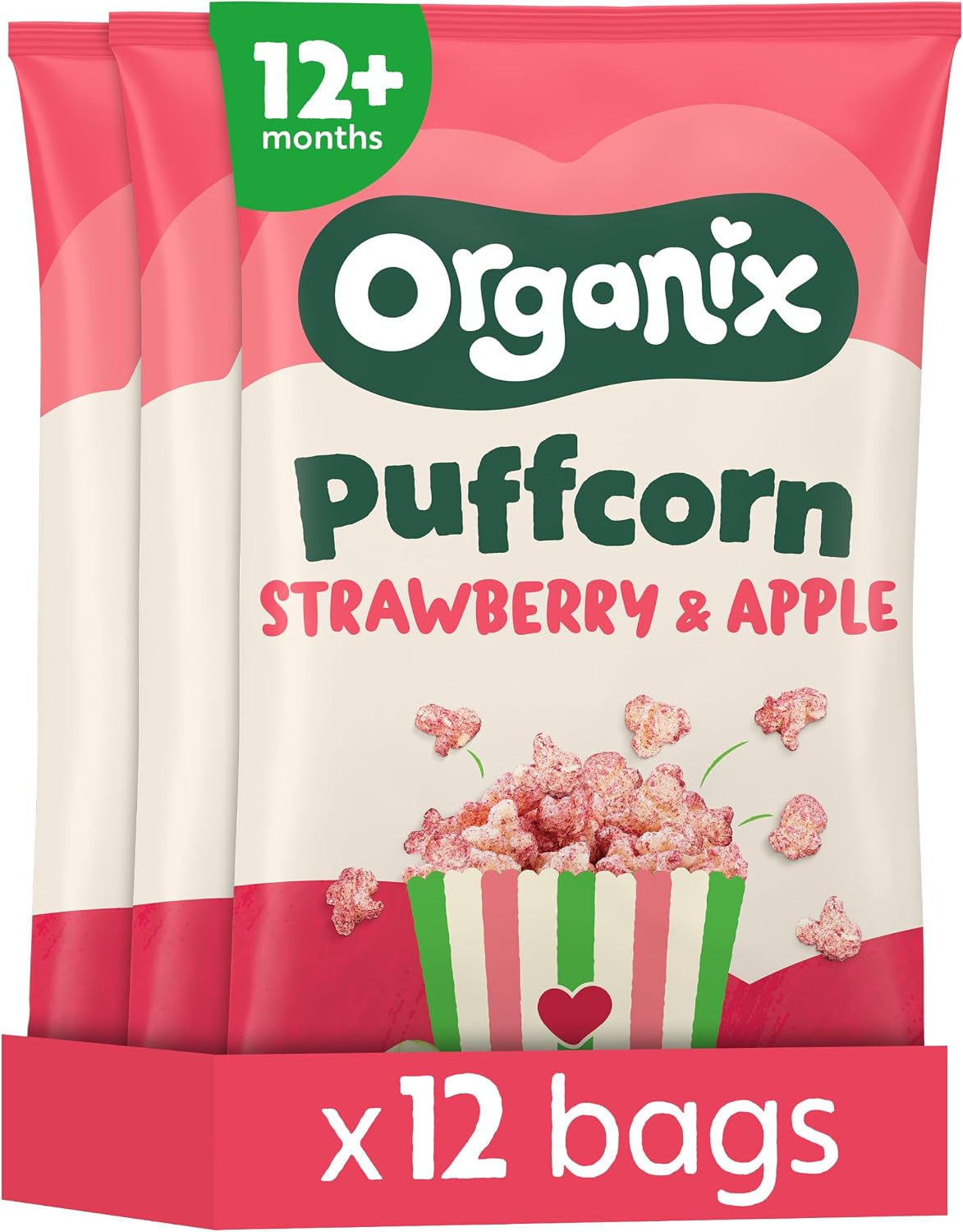 Organix Strawberry & Apple Puffcorn Multipack, 3 x (4 x 10 g Bags)