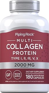 Piping Rock Multi Collagen Protein | 180 Capsules | 2000mg | Types I, II, III, V, X | Non-GMO, Gluten Free