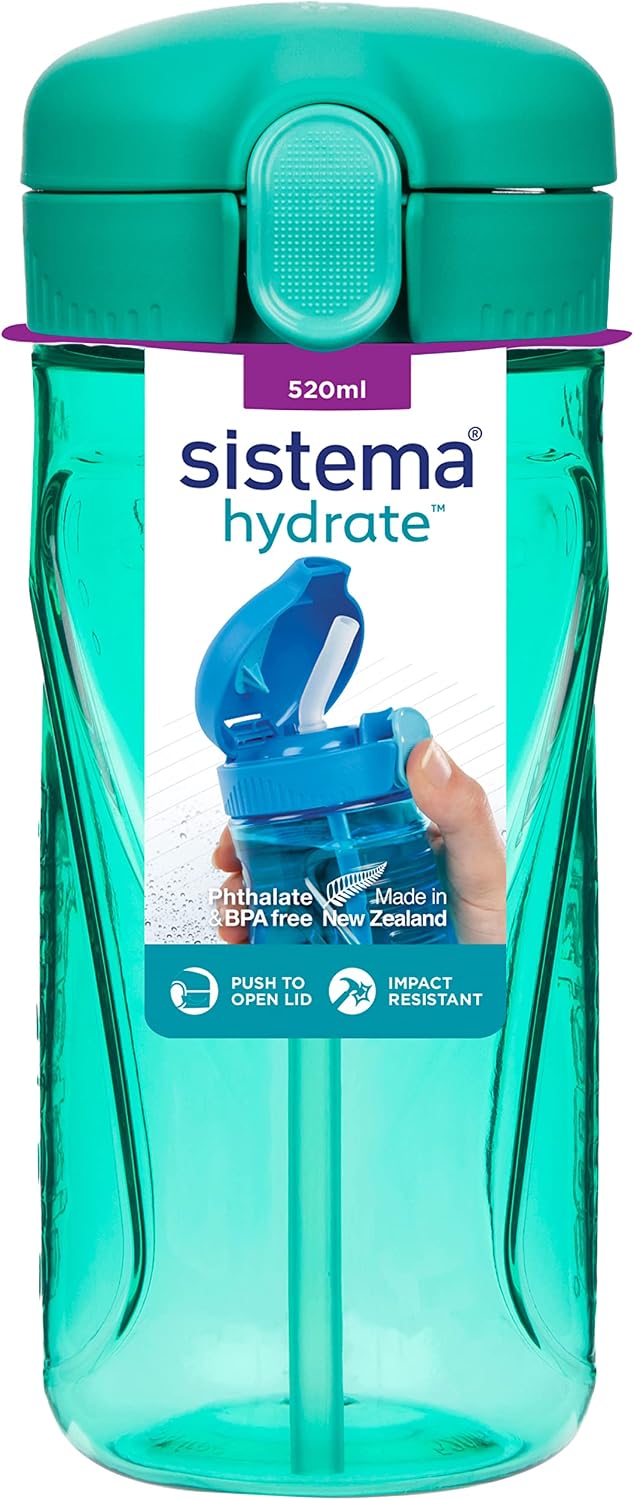 Sistema Hydrate Quick Flip Water Bottle | 520 ml | Sports Water Bottle with Straw | Kids Water Bottle in Assorted Colours