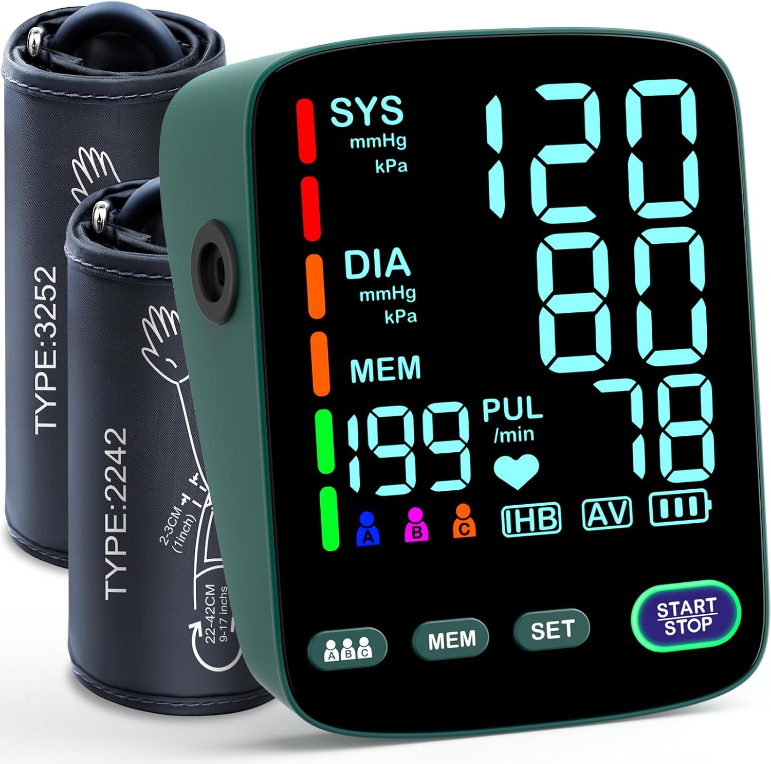 Blood Pressure Monitor,2 Cuff Sizes Automatic Upper Arm Blood Pressure Machine,9-17'' & 13-21'' Extra Large Blood Pressure Cuff Large LED Backlit Screen-3 User Mode/USB Cable and 4 AAA Batteries
