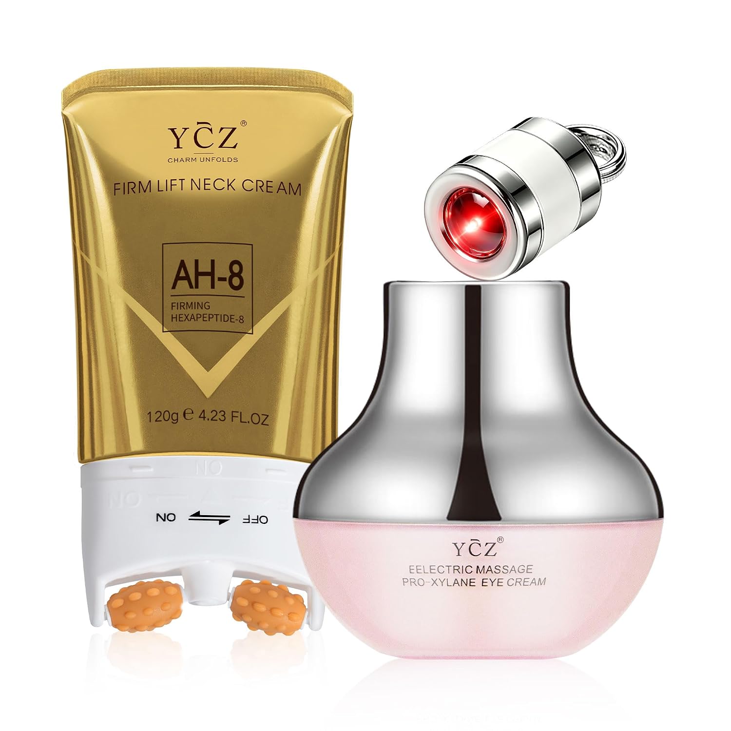 Ycz AH-8 Neck Firming Cream and Red-Glow Electric Eye Cream Set, 5.99 Fl Oz