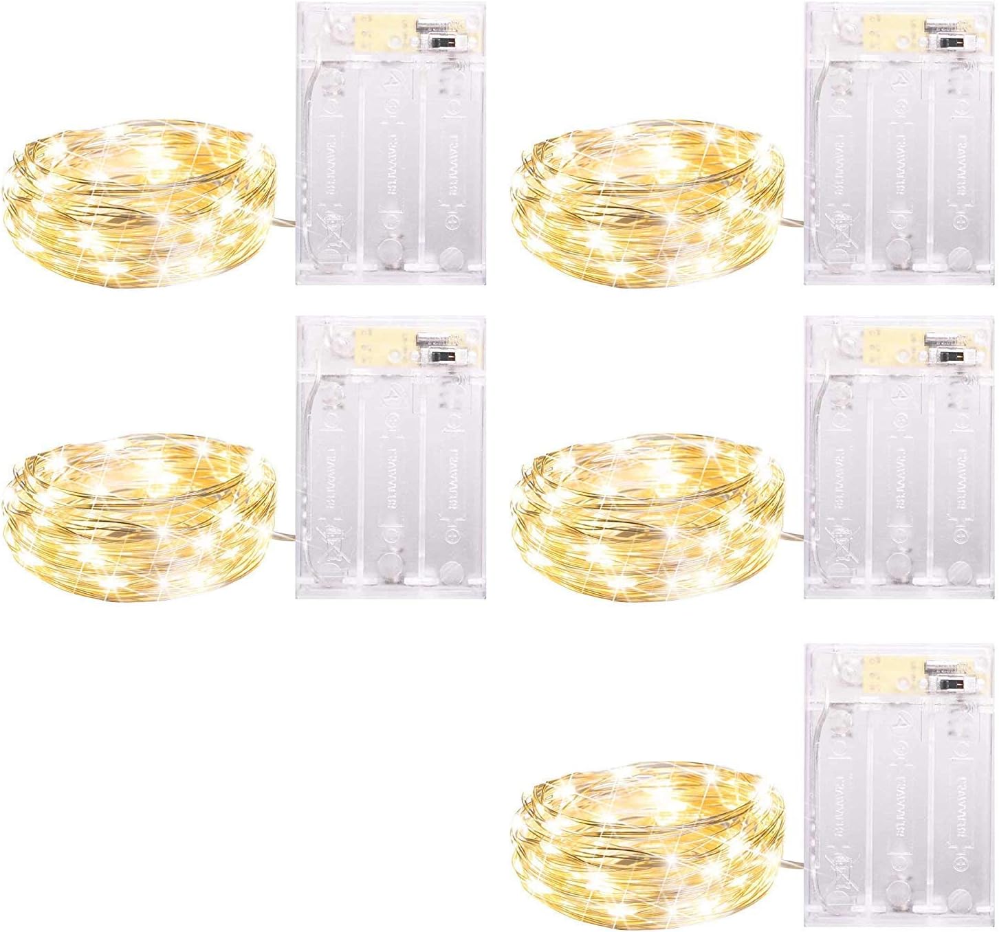 5 Pack Fairy Lights Battery Operated, 7 Feet 20 Led String Lights with Timer, Waterproof Firefly Lights on Silver Wire for Home Party Wedding Christmas Decorations, 6 Hours on/18 Hours Off, Warm White