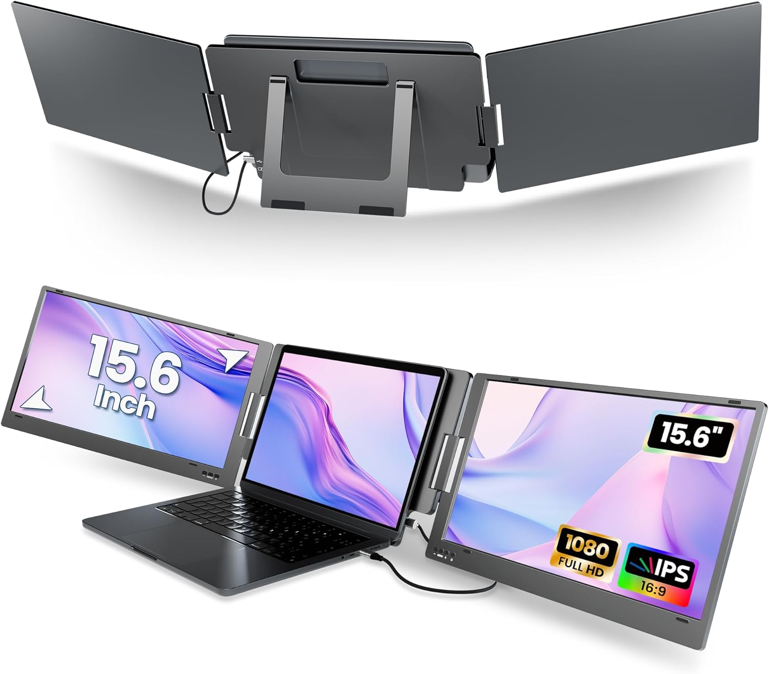 KPKUE 15.6" Laptop Screen Extender Monitor, 1080P FHD IPS Dual Portable Monitor for Laptop, Compatible with 12" -16" Laptops, Plug and Play (Windows only) X90E