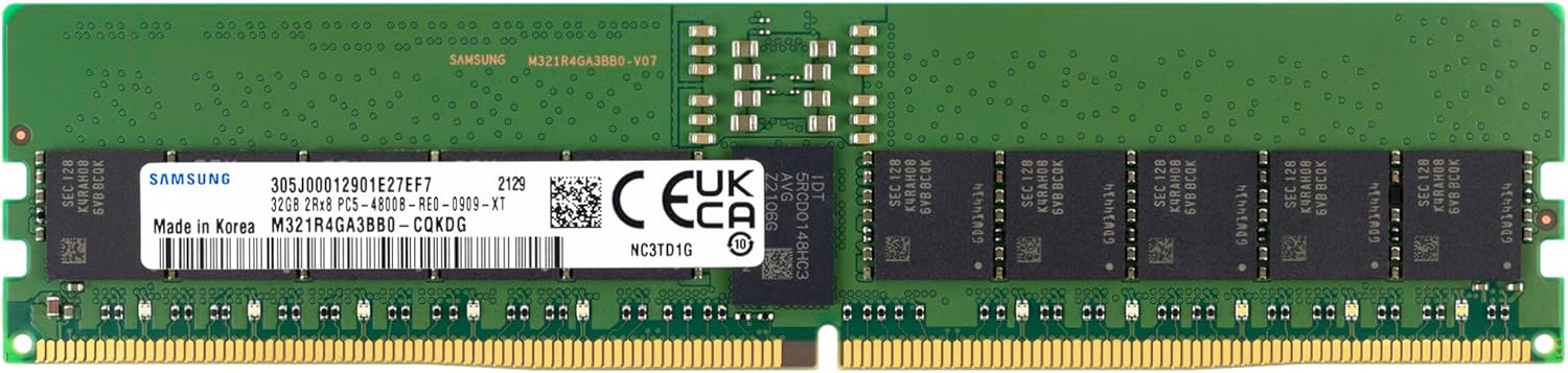 Samsung 32GB DDR5 4800MHz PC5-38400 ECC RDIMM 2Rx8 Dual Rank 1.1V Registered DIMM 288-Pin Server RAM Memory M321R4GA3BB0-CQK