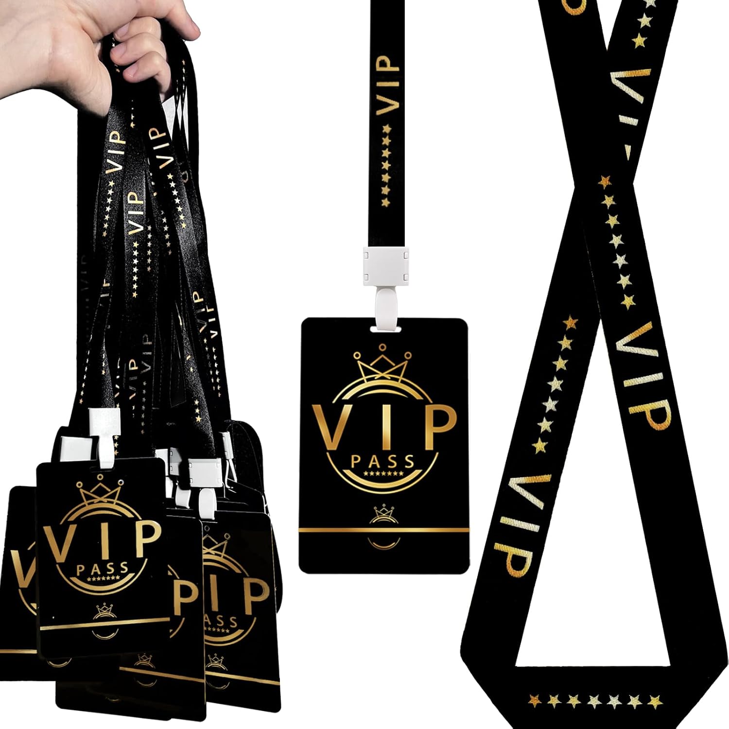 30 Sets PVC VIP Badge lanyards and Plastic Pass Cards,Perfect for Backstage Access,Breakaway Concerts, Parties, Birthdays, ensuring a and Functional Solution for Event Organizers.(Black, Gold)