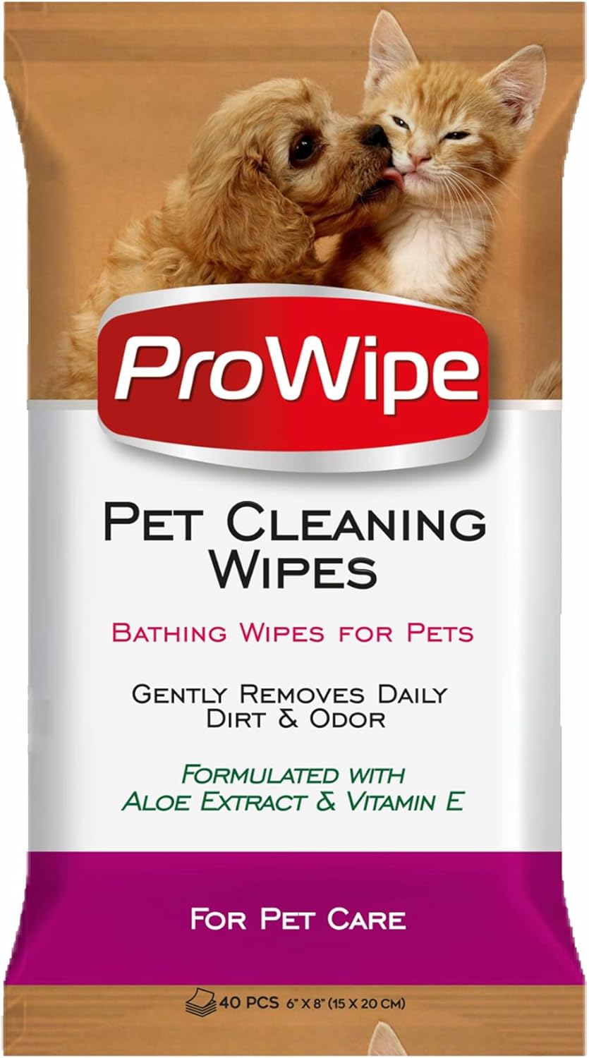 ProWipe Pet Wipes, Dog Wipes, Cat Wipes, Wipes for Pets with Aloe Extract & Vitamins, Perfect as Eye, Ear Wipes, for Bums, Suitable for Puppy, Kitten, Dogs and Cats, 1 Pack - 40 Count