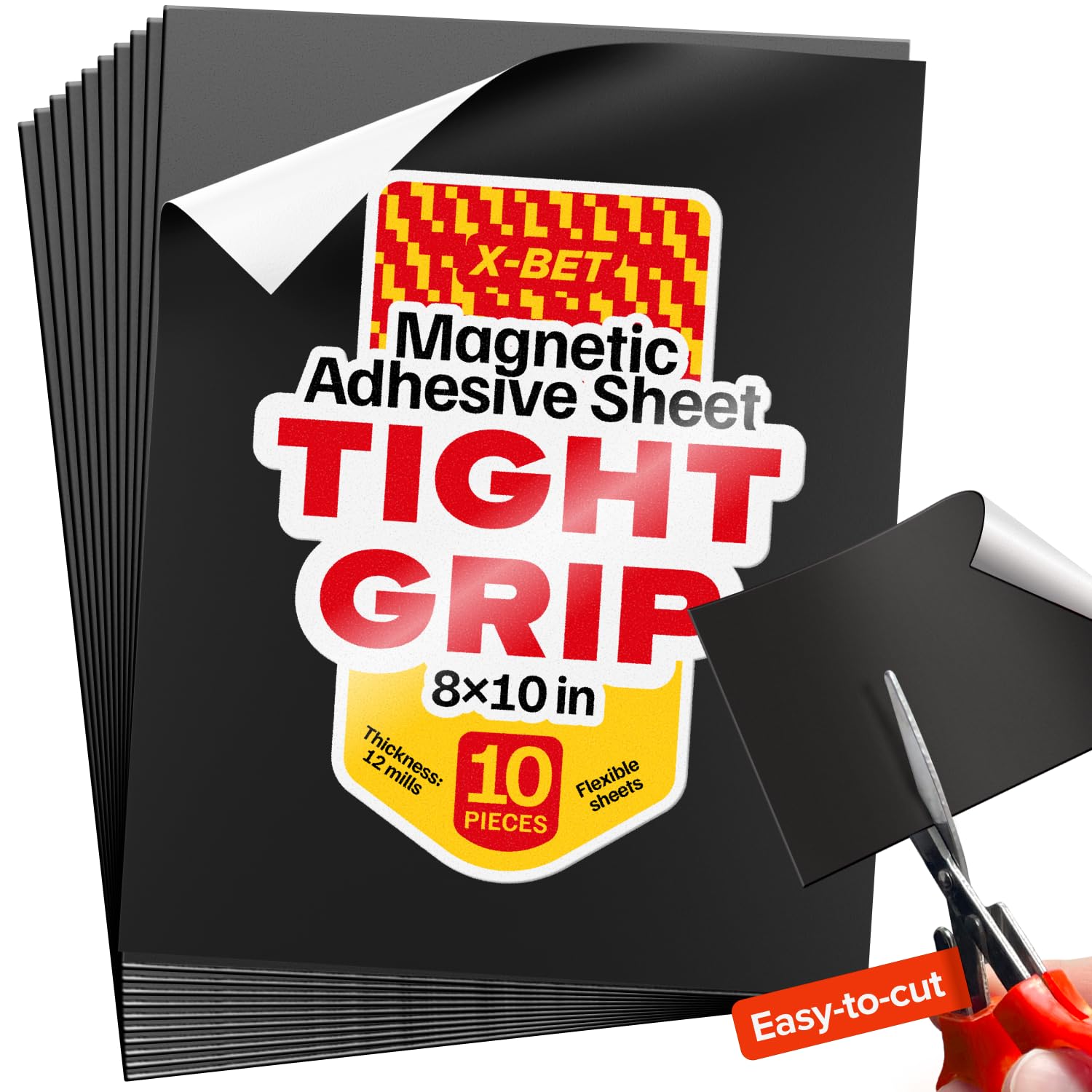 Strong Self-Stick Adhesive Magnetic Sheets 10 Pcs (8"x10"/20x25cm) – Customizable Magnetic Paper for Photo, Magnet Stickers, Labels, Crafts; for Fridge, Lockers, Whiteboards, Office, Projects