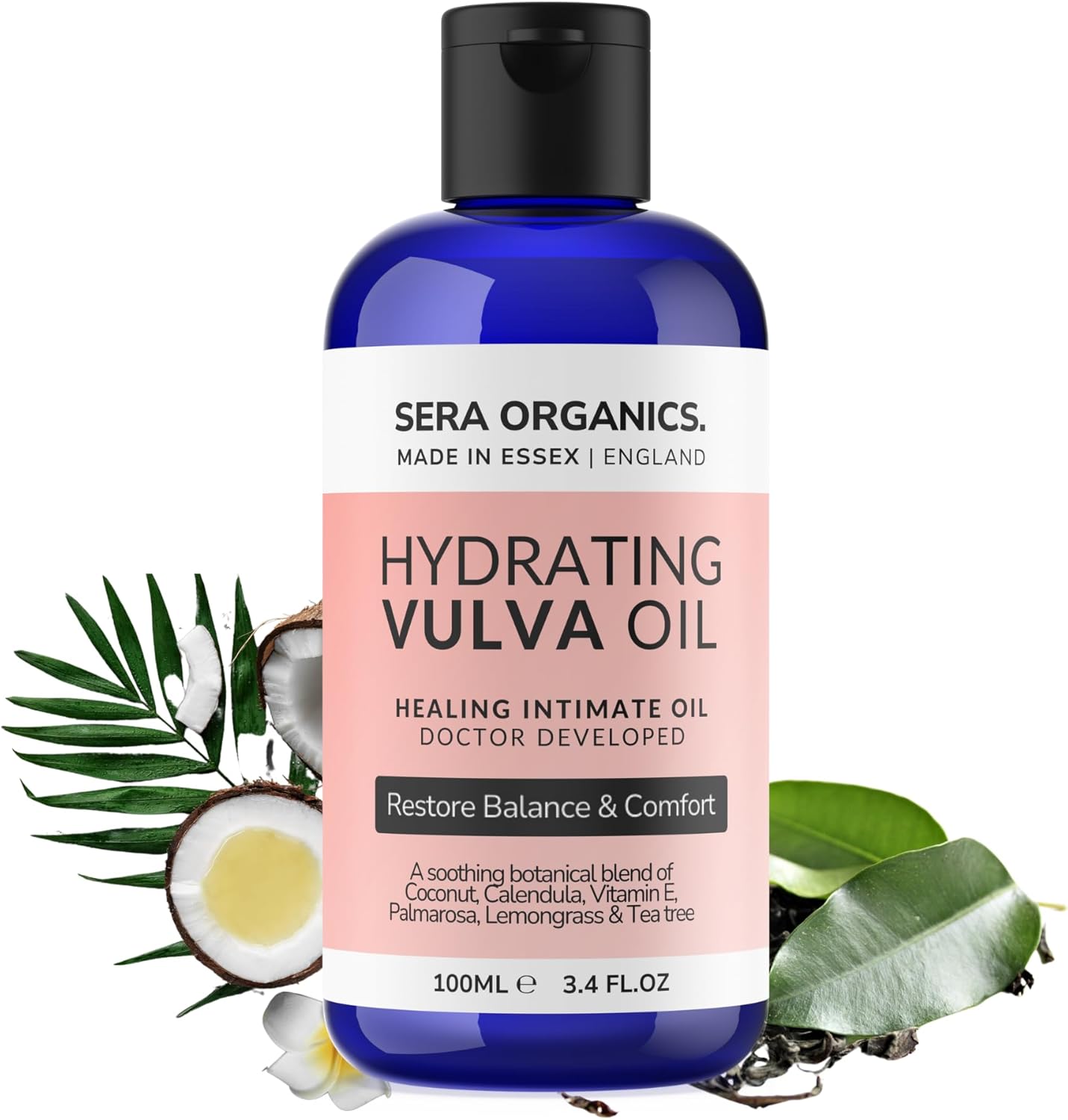 Vulva Intimite Healing Oil for Dryness & Menopause Support, Vulva Relief, Relieves Irritation, Dryness, Itching, Chafing, Odour, Discomfort, Oestrogen Free (100ml) UK Made | Sera Organics