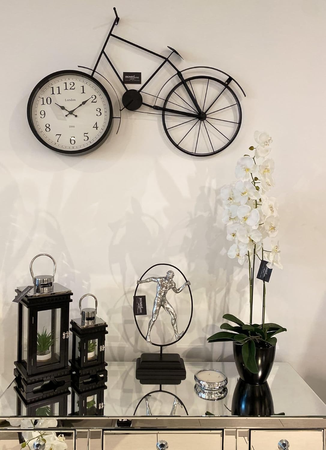 MMM Home Decor Stylish Large Black Bicycle Wall Clock – 80cm - Metal Clock - Vintage Design - Wall Art - Silent Clock