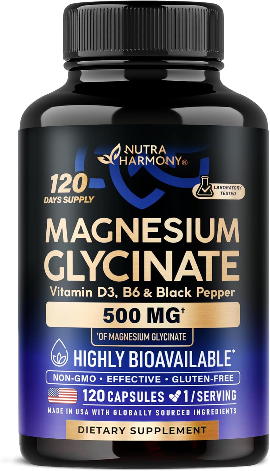 Magnesium Glycinate 500 mg - Chelated Supplement - 98% High Absorption - Sleep, Muscle & Heart Health Support - Made in USA - Lab Tested & Non-GMO - 120 Capsules