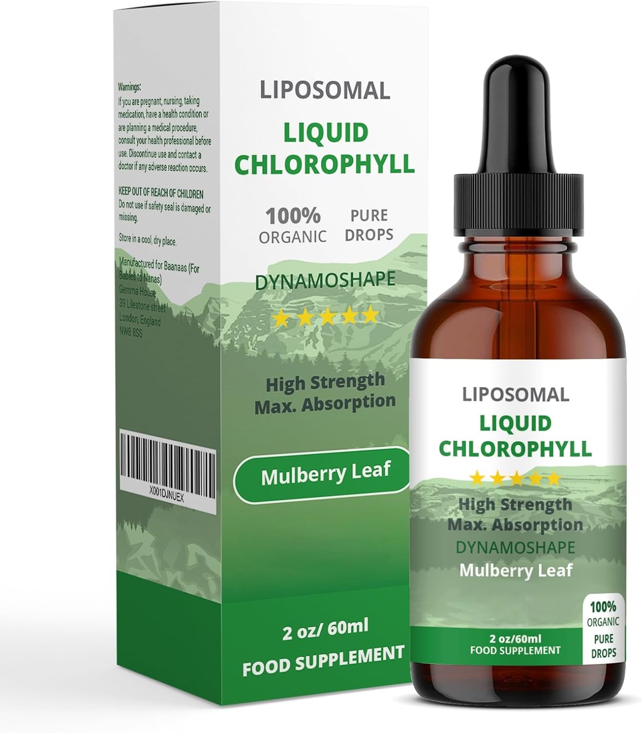 LIPOSOMAL Chlorophyll Drops, Chlorophyll Liquid, Face and Body Cleanser, Alcohol Gluten-Free Liquid Chlorophyll | Energy Supplement, Immune Support, Natural Deodorant, 60ml, Baanaas