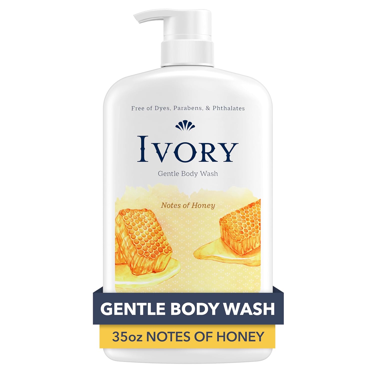 Ivory Gentle Body Wash, Designed for the Whole Family, Free of Dyes Heavy Perfumes Parabens Phthalates & Silicones, Honey Scent, 35 oz