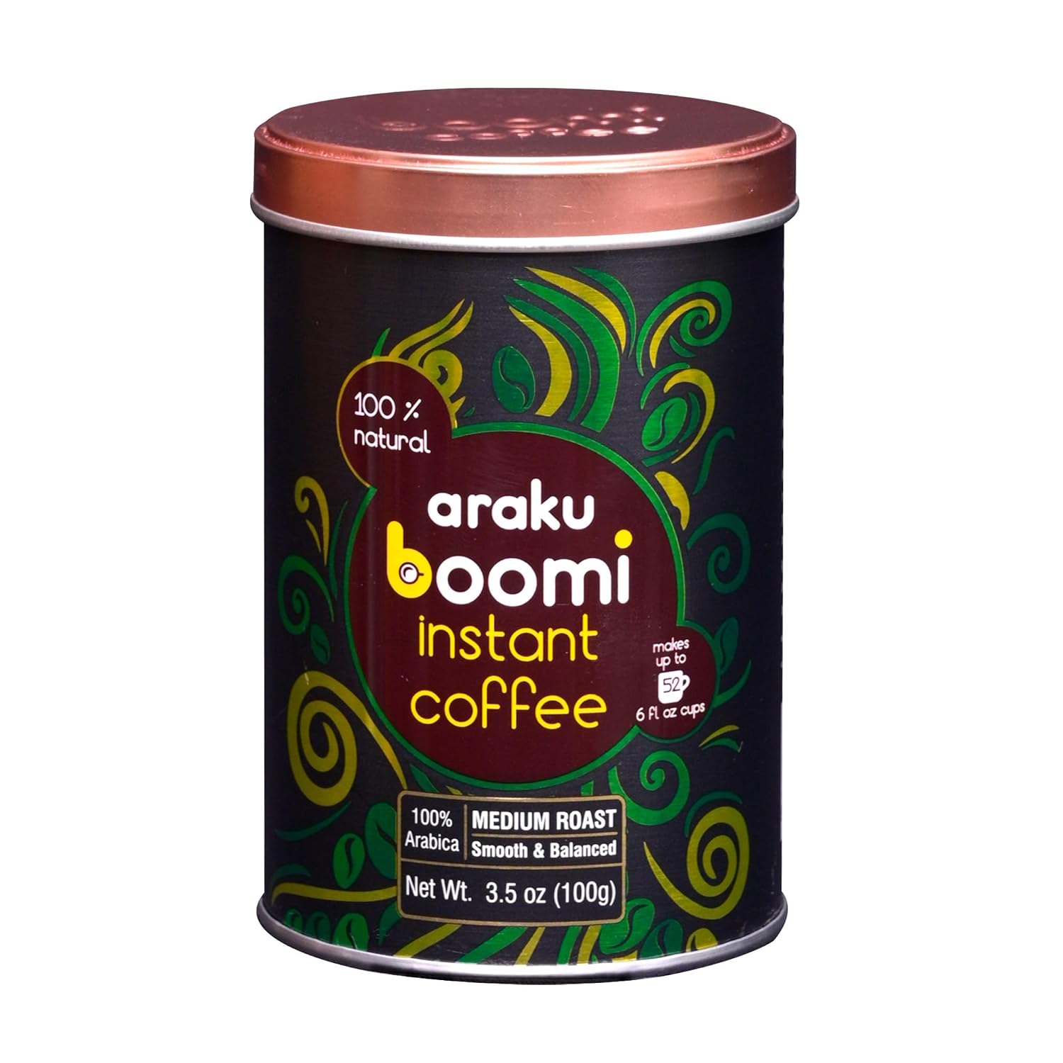 Boomi Premium Single Origin Instant Coffee Powder - Medium Roast, 100% Arabica, Mold & Mycotoxin Free, Low Acid - 3.5oz Tin (1 Pack)