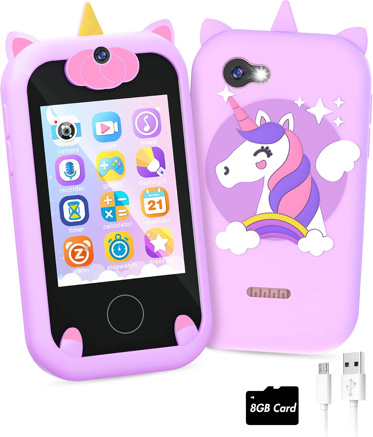 Kids Smart Phone for Girls Unicorns Gifts for Girls Toys 8-10 Years Old Phone Touchscreen Learning Toy Christmas Birthday Gifts for 3 4 5 6 7 8 9 Year Old with 8G Memory Card (Purple) | Kid Phone with 8G Memory Card,Music Player,Game,Toys for Girls Ages 3-9,Christmas Birthday Gifts for 3 4 5 6 7 8 9 Year Old