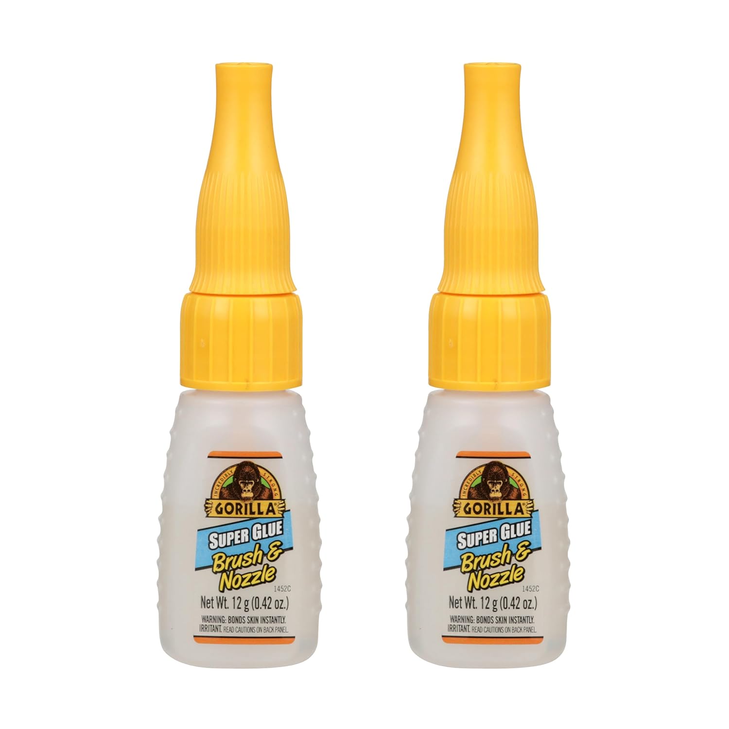 Gorilla Super Glue with Brush & Nozzle Applicator, Clear Glue, 12 Gram (Pack of 2) - All Purpose and Fast Setting for Projects and Repairs