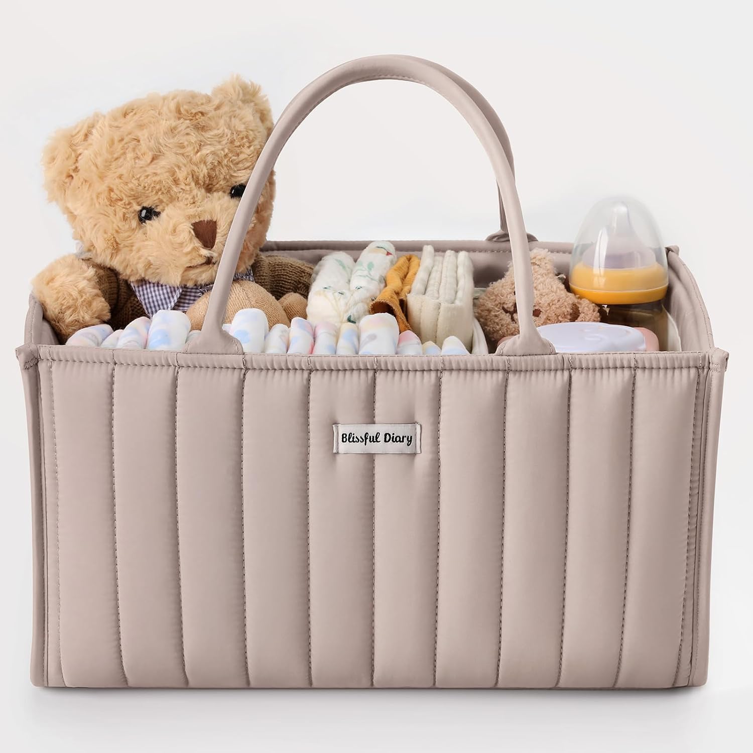 Blissful Diary Nappy Caddy Organiser, Baby Diaper Caddy for Nappy Station, Stylish Storage Basket for Newborn Essentials, Baby Shower Gifts for Girl or Boy, Sand
