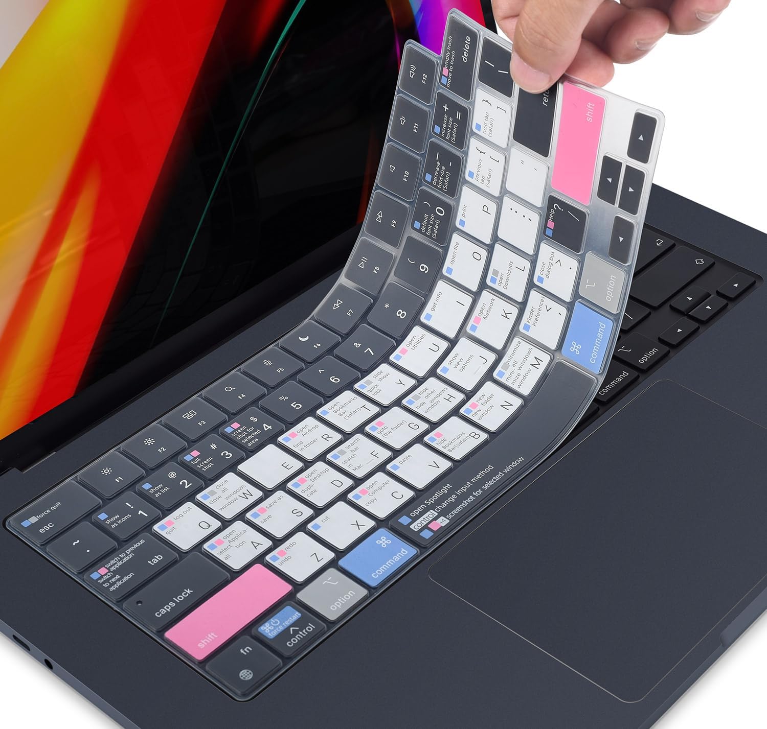 CaseBuy MacBook Air 15 inch Keyboard Cover Shortcuts for 2025-2023 MacBook Air 15.3" with Apple M4 M3 M2 Chip A3241 A3114 A2941 MAC OS Shortcut Hot Keys Keyboard Protector