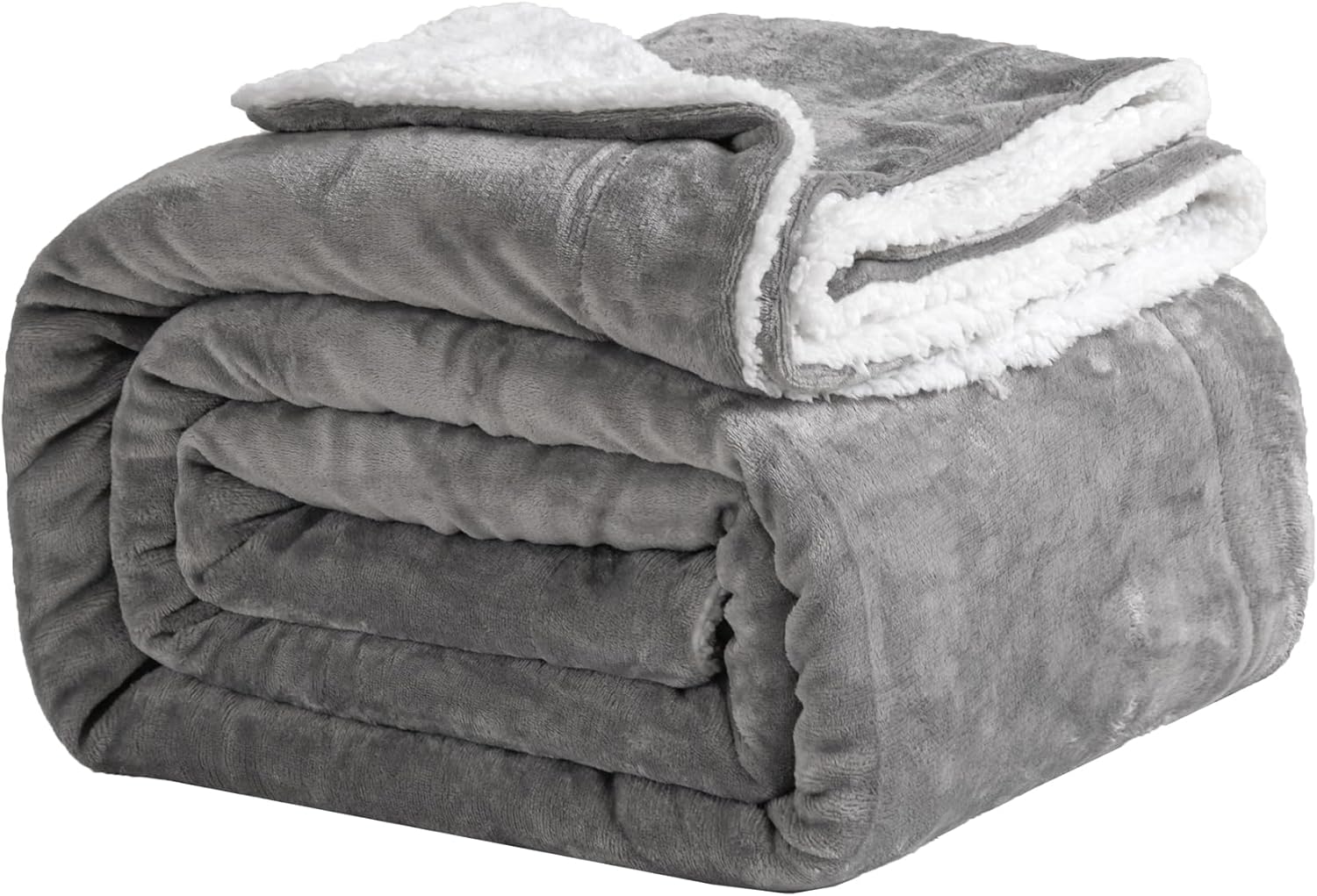 Good Nite Bed Throw Blanket 150x200cm Sherpa Flannel Blankets Fleece Fluffy Throw Lightweight Microfiber Solid for Sofa (Grey, Double)