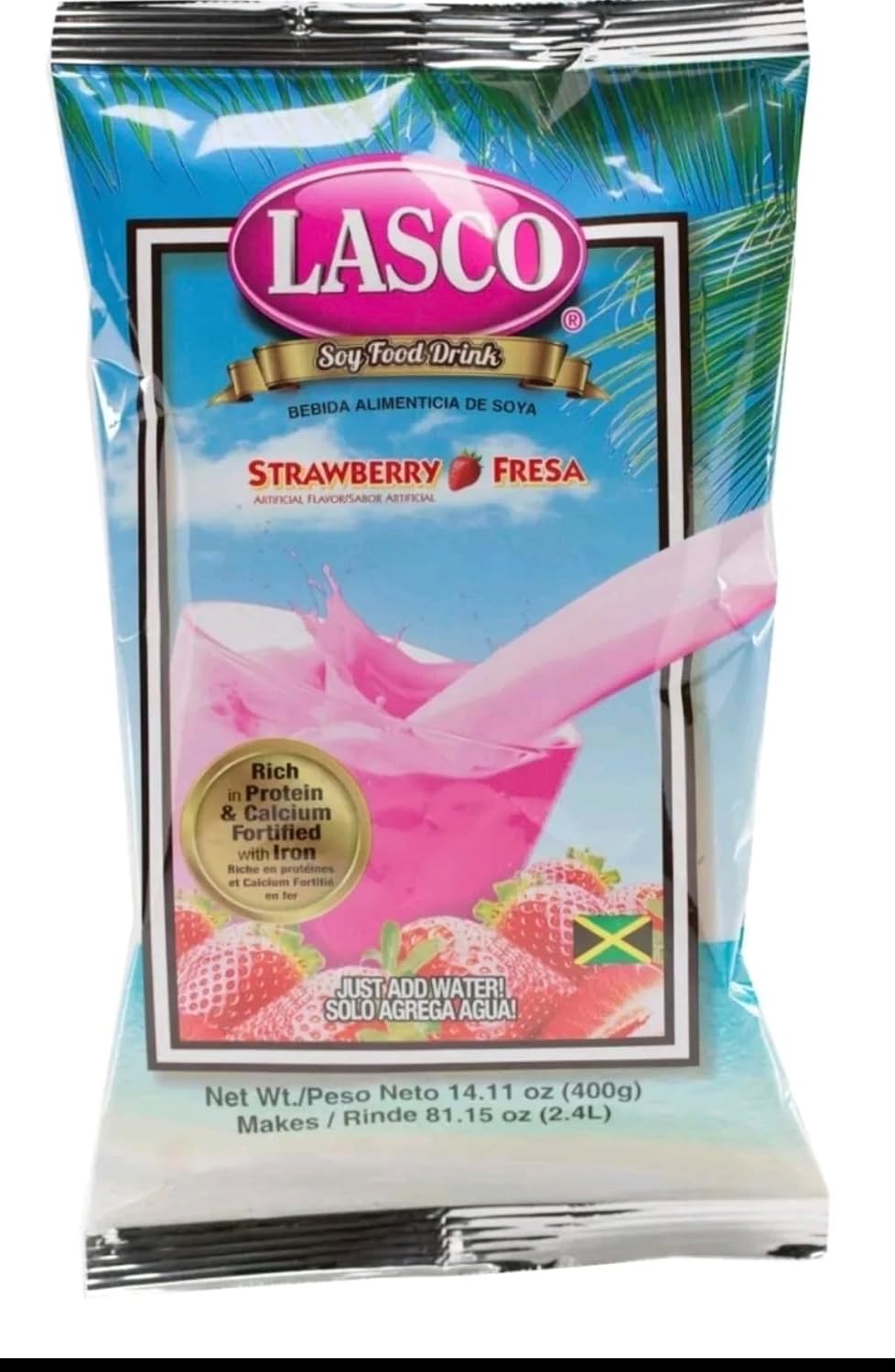 Lasco Soy Food Drink Strawberry, 14.11 oz (400 g) Pack | Jamaican Strawberry-Flavored Soy Beverage Mix with Protein, Calcium & Iron | Family Size Fortified Drink