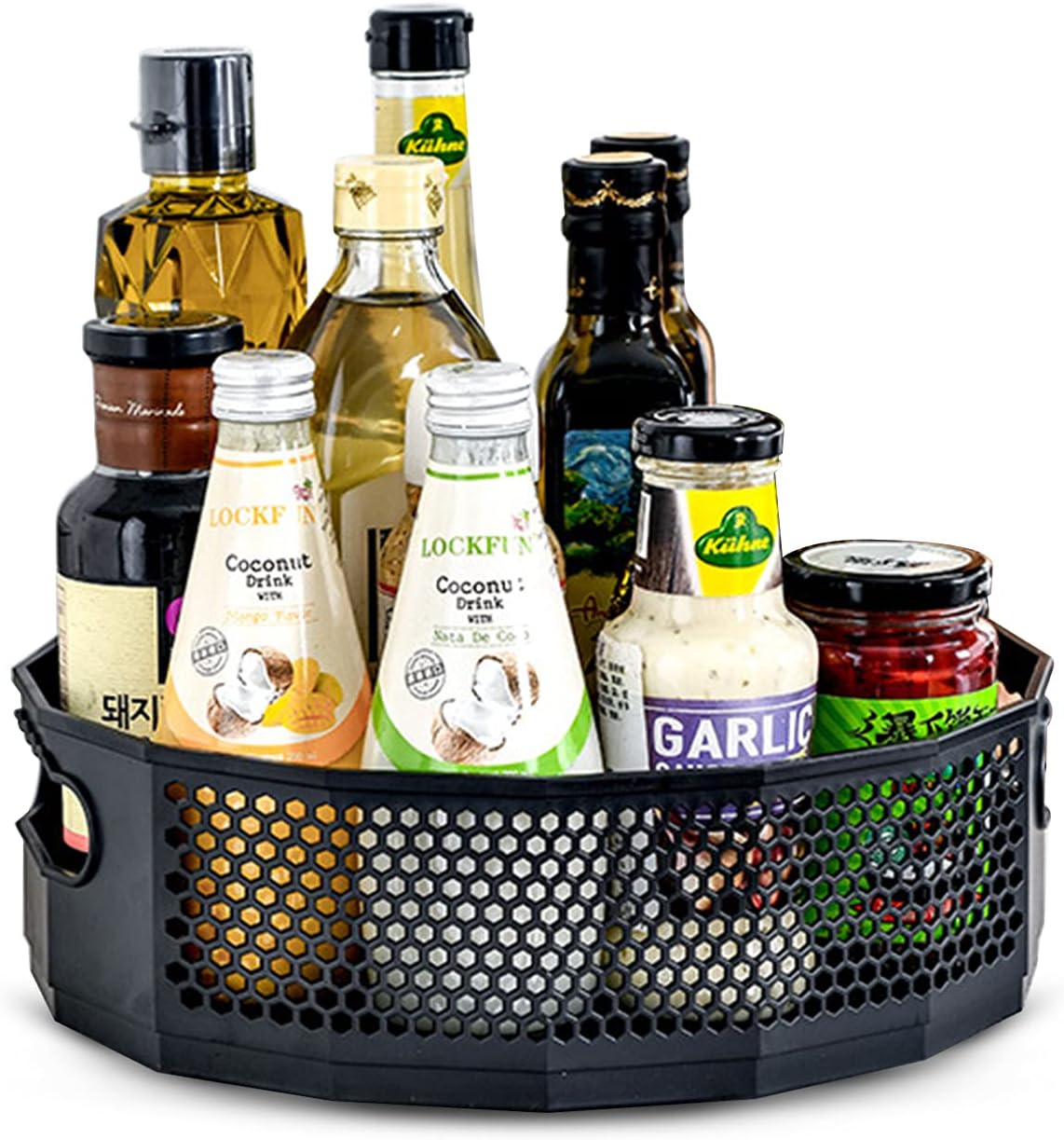 Fyfjur Lazy Susan Turntable Condiment Holder, Honeycomb Shape Rotating Rack, Rotatable Spice Rack, Turntable Cupboard Organizer, Multi-Functional Spice Rack for Kitchen Storage, Fruit (Plastic)